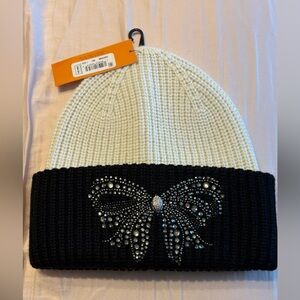 Kurt Geiger Black and White Beanie with Embellished Bow